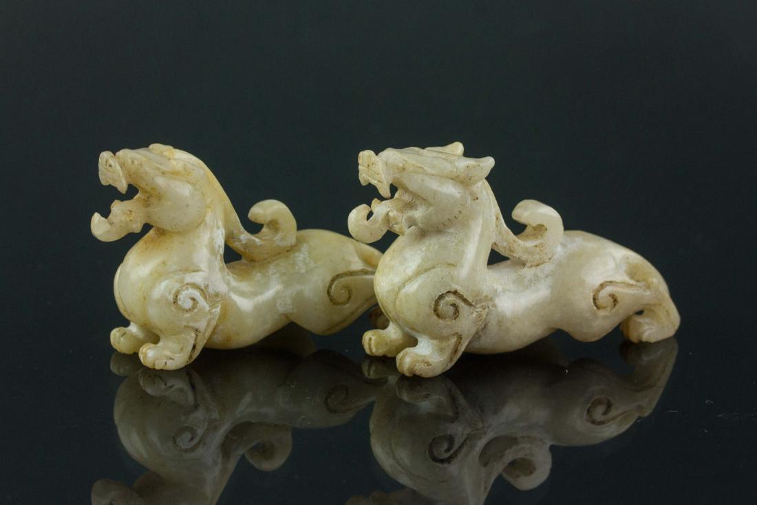 Pair Han Dynasty Hetian White Jade Carved Dragons (1 of 6)