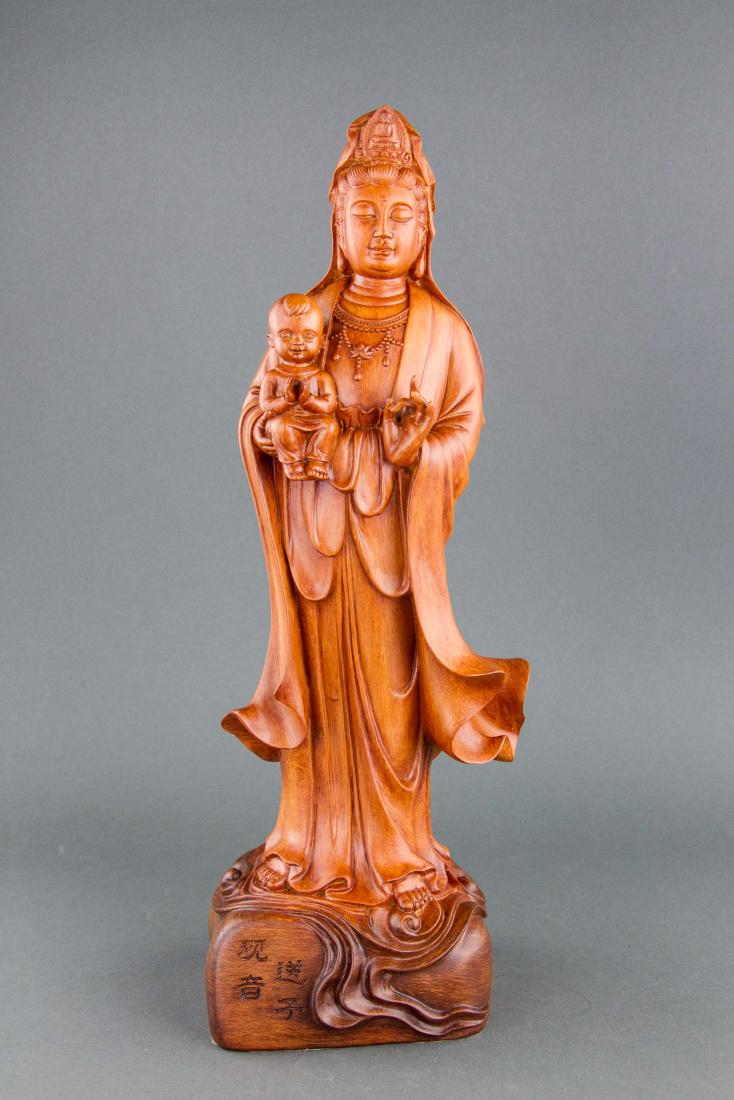 Chinese Fine Wood Carved Guanyin Statue (1 of 5)