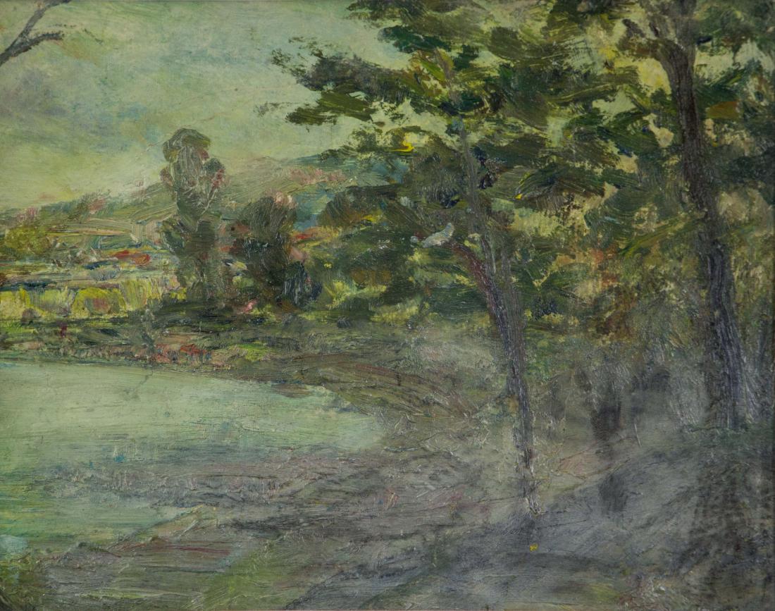 Berthe des Claves 1877-1968 Canadian Oil Framed: Landscape painting; oil on panel; framed; signed Berthe des Clayes (1887-1968), Canadian artist; 8 3/4 inch x 10 3/4 inch