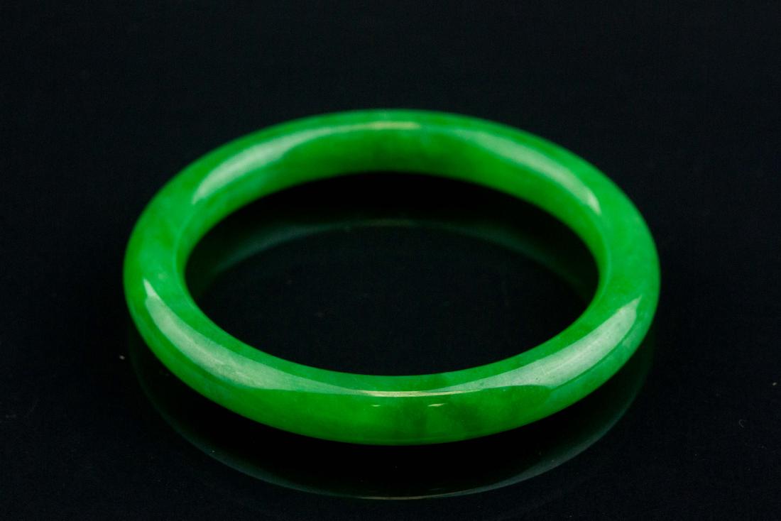 Burma Fine Green Jadeite Carved Bangle (1 of 3)