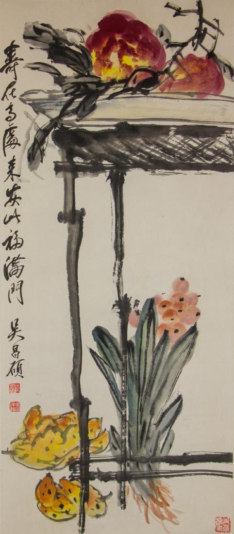 Wu Changshuo 1844-1927 Chinese Watercolour Scroll (1 of 5)