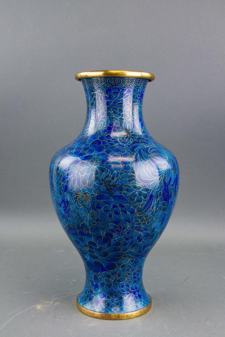 Chinese Blue Cloisonne Copper Vase (1 of 5)