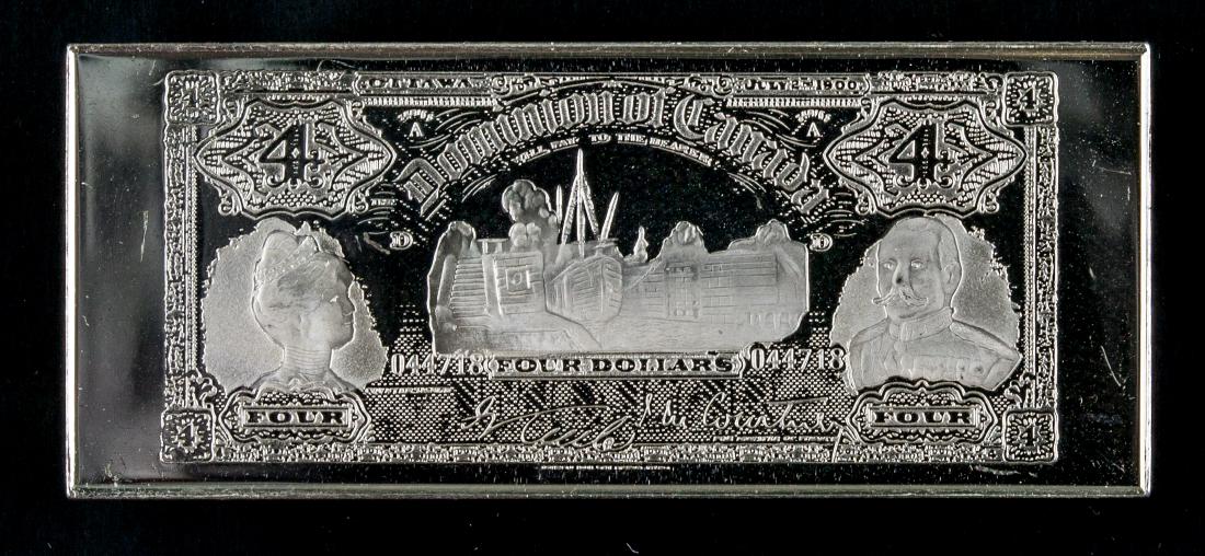 Rare Dominion of Canada Four Dollars Silver: Rare Dominion of Canada Four Dollars silver bullion bar; 8.191 grams, L: 4.1 cm, W: 1.8 cm