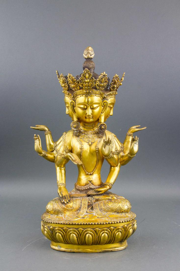 Chinese Gilt Bronze Eight-Arm & Four-Face Guanyin (1 of 7)