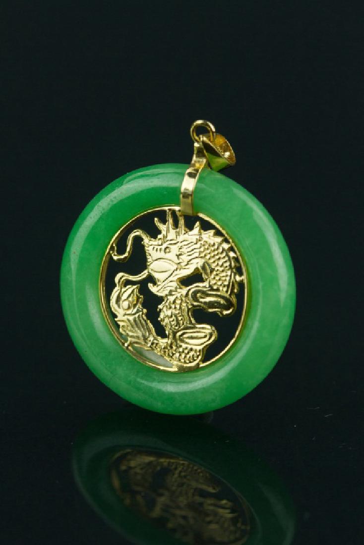 Chinese Fine Jadeite Pendant w/ 18K Dragon Bail (1 of 3)