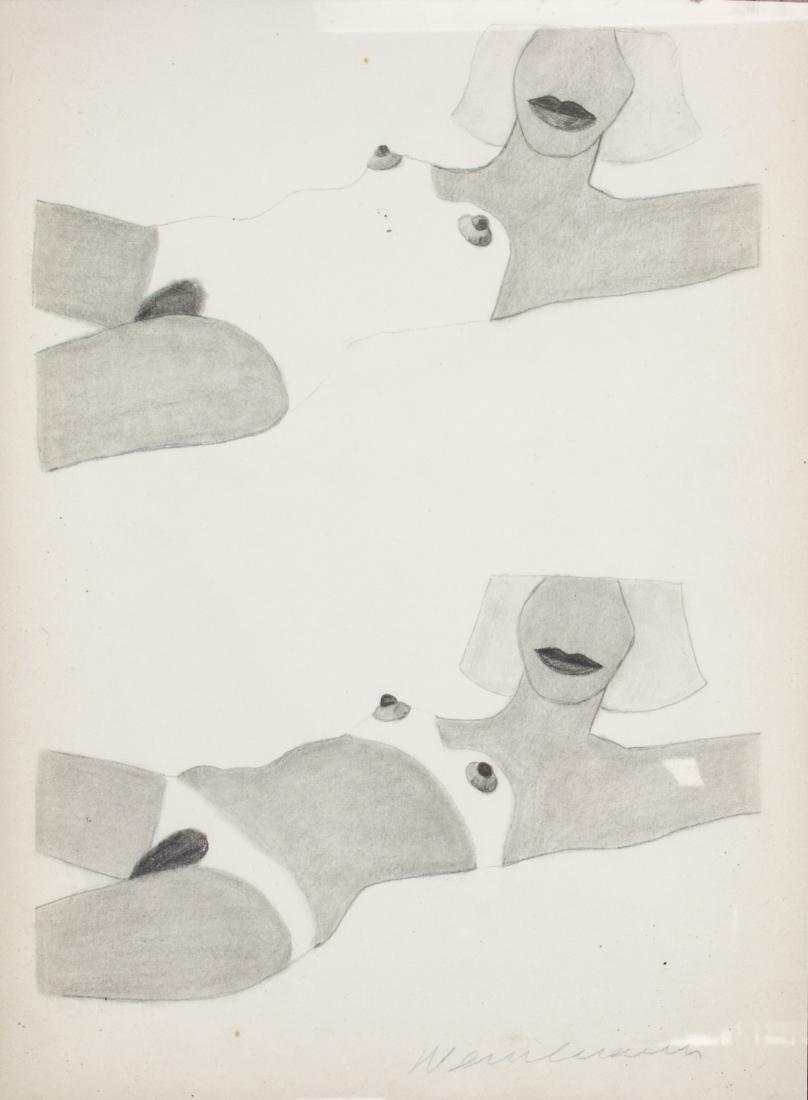 Tom Wesselmann 1931-2004 US Graphite on Paper: This original work, with graphite on ragboard, is signed and attr. Tom Wesselmann (1931-2004) on the right lower corner. This work, entitled "Study for Vacun (sic) Formed Nude," and dated 1965 offers