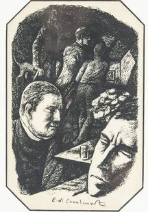 Emiliano di CavalcantiÂ 1897-1976Â Ink on Paper: Ink on paper painting; signed and attr. Emiliano di Cavalcanti; 9 x 5 3/4 inch (22.86 x 14.61 cm). Emiliano Augusto Cavalcanti de Albuquerque Melo (September 6, 1897 â€“ October 26, 1976), known