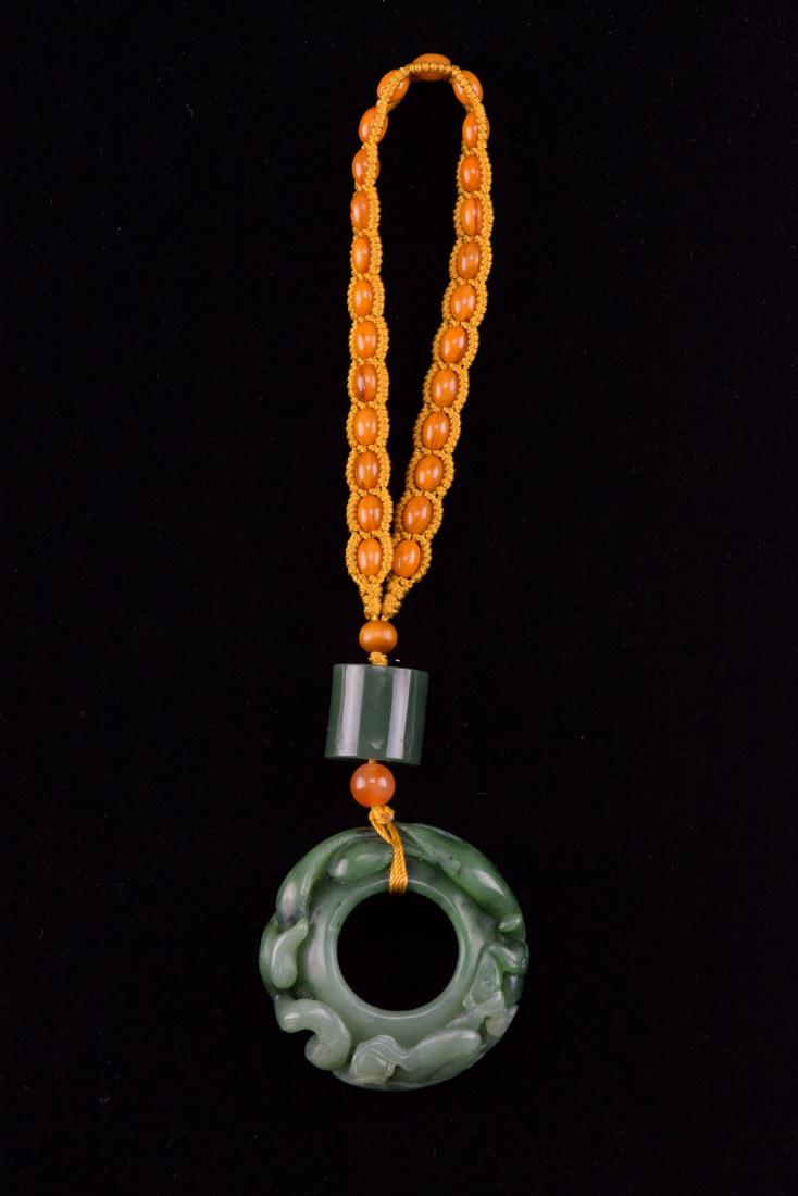 Chinese Green Jade Circular Pendant Carved Dragon (1 of 4)