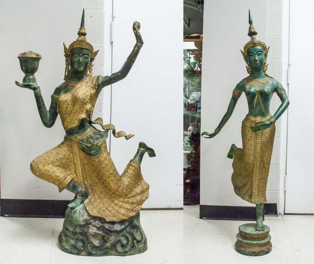 Pair Thai Fine Gilt Bronze Dancer Statue (1 of 10)