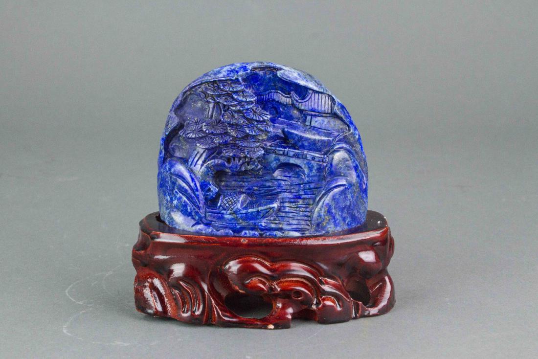 Chinese Lapis Carved Boulder with Stand (1 of 5)