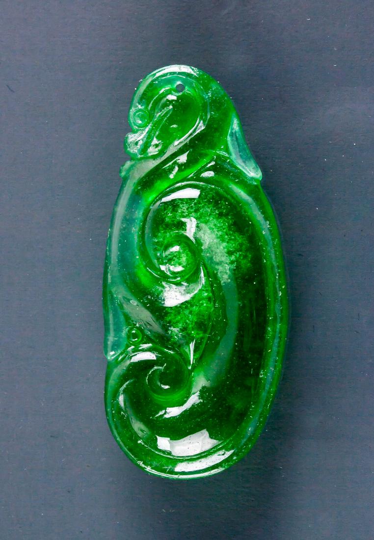 Burma Green Jadeite Carved Lingzhi Pendant (1 of 2)