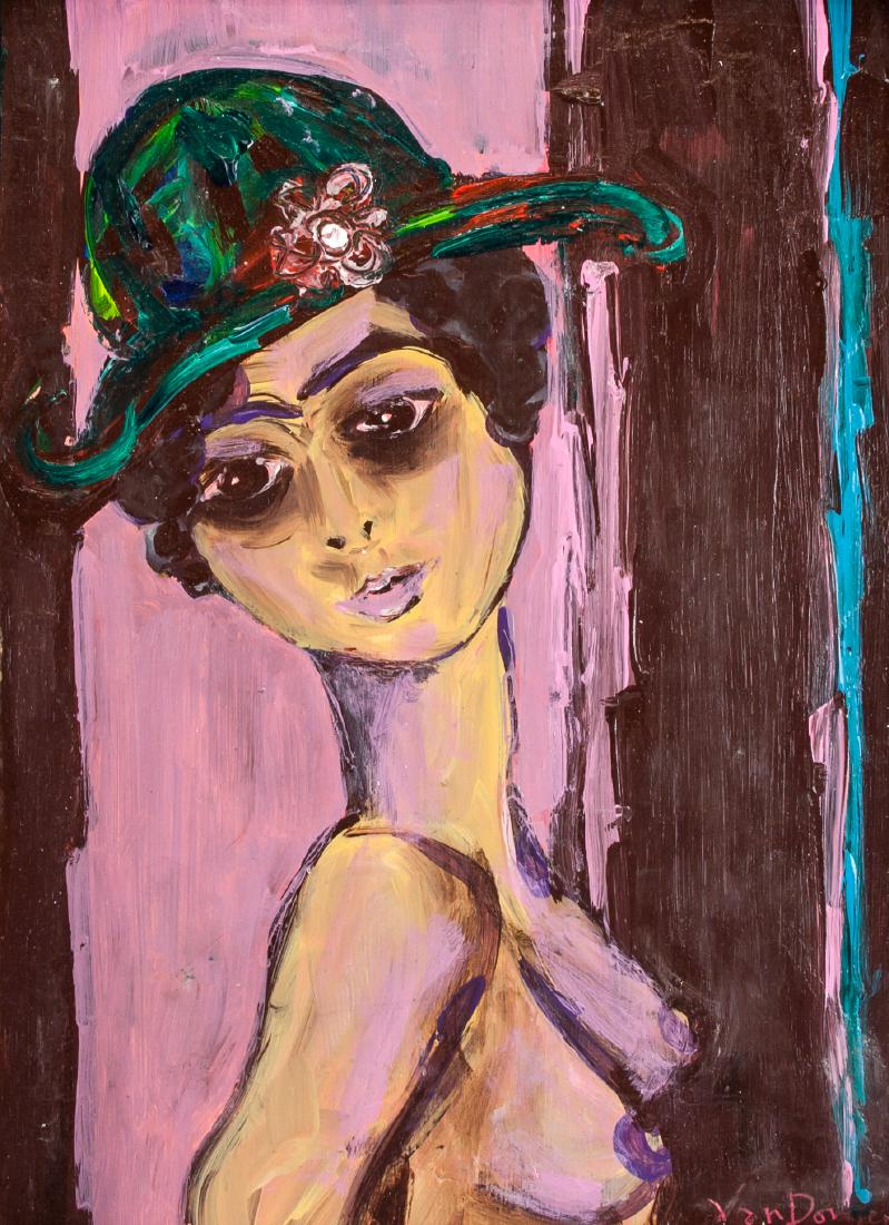 Kees Van Dongen (Dutch/ French 1877-1968) OOC: Oil on canvas painting, featuring portrait of nude woman. Signed and attr. Kees Van Dongen (Dutch/ French 1877-1968) on bottom right corner. 15 x 11.5 inch (38.1 x 29.21 cm). Kees van Dongen was a Dut