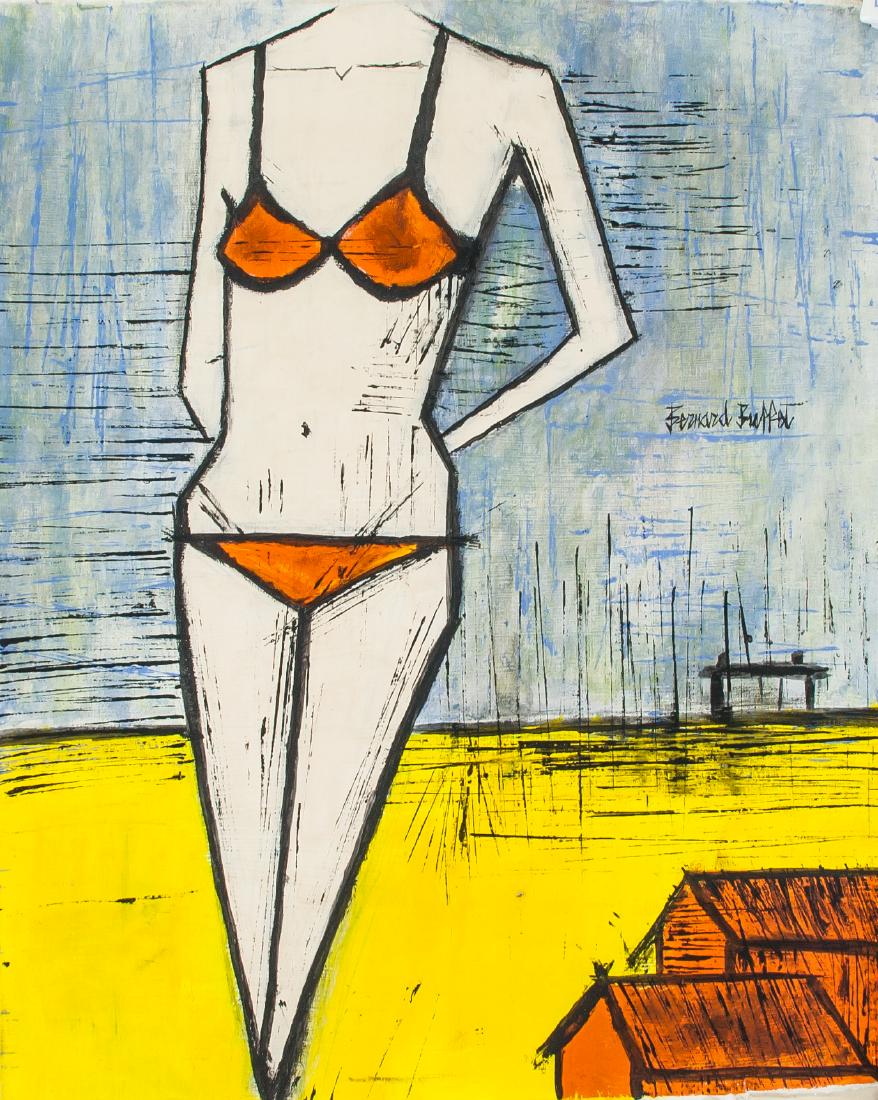 Bernard Buffet 1928-1999 French Oil Woman: Signed and attr. Bernard Buffet (French, 1928-1999). 20 x 16 in. (50.8 x 40.6 cm). Embodying Jean-Paul Sartreâ€™s Existentialism and Albert Camusâ€™s Absurdism, Bernard Buffetâ€™s paint