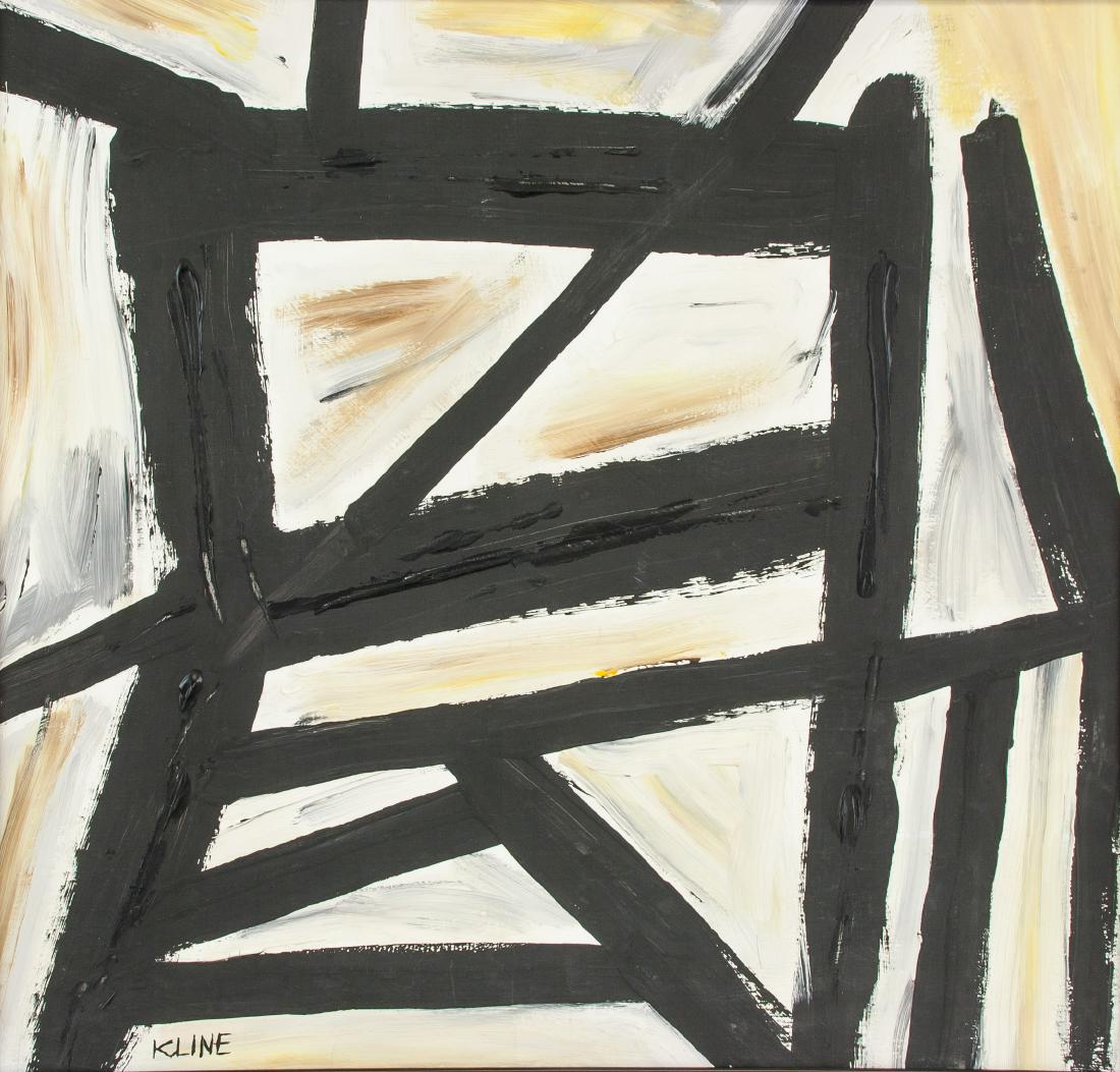Franz Kline (American 1910-1962) Oil on Canvas: Oil on canvas featuring abstract expressionist painting with broad strokes of black. Signed and attr. Franz Kline on lower left edge. 18 x 19 in. (45.7 x 48.3 cm). American Abstract Expressionist Fran