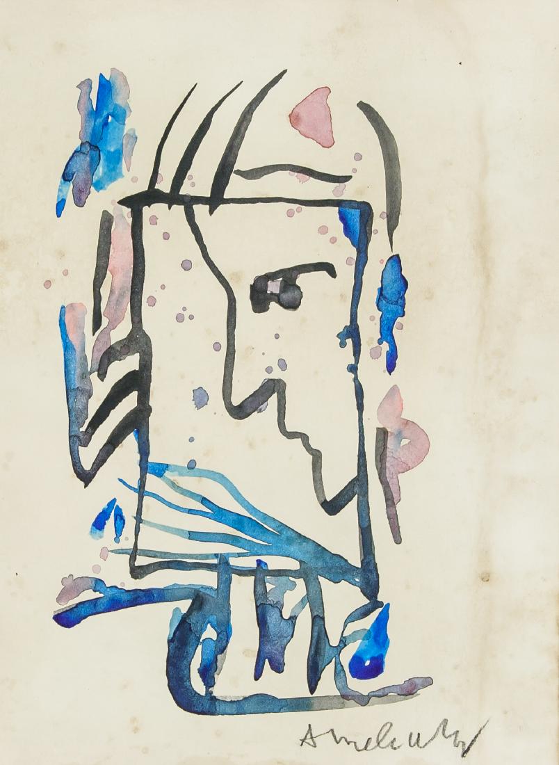 Pierre Alechinsky Belgium b.1927 Watercolor: Watercolor on paper, featuring a side portrait, signed and attr. Pierre Alechinsky (Belgium b.1927) on lower right corner, 8.25 x 6 inch (21 x 15.2 cm), Pierre Alechinsky, known for combining colorful