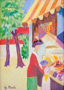 AUGUST MACKE German 1887-1914 Gouache on Board: Gouache on board. Signed and attr. August Macke (German, 1887-1914) lower left corner. 13.6 x 9.6 inch (34.5 x 24.5 cm). August Macke was a German expressionist painter who was a member of Der Blaue R