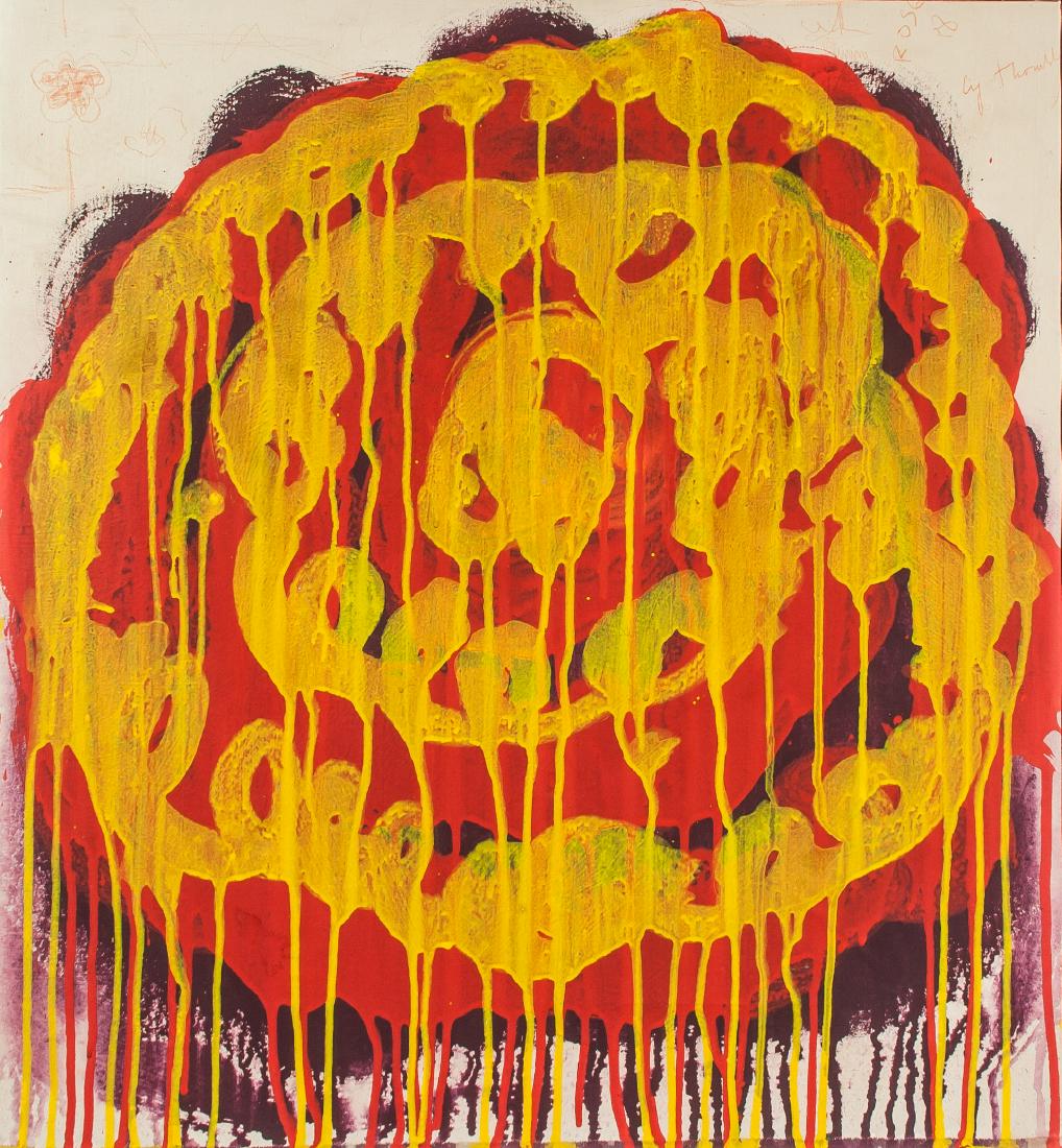 CY TWOMBLY American 1928-2011 Acrylic on Canvas: Acrylic on canvas. Signed and attr. Cy Twombly. 23.2 x 21.7 in. (59 x 55 cm). Cy Twombly emerged in the 1950s, developing a characteristic painting style of expressive drips and active, scribbled, and