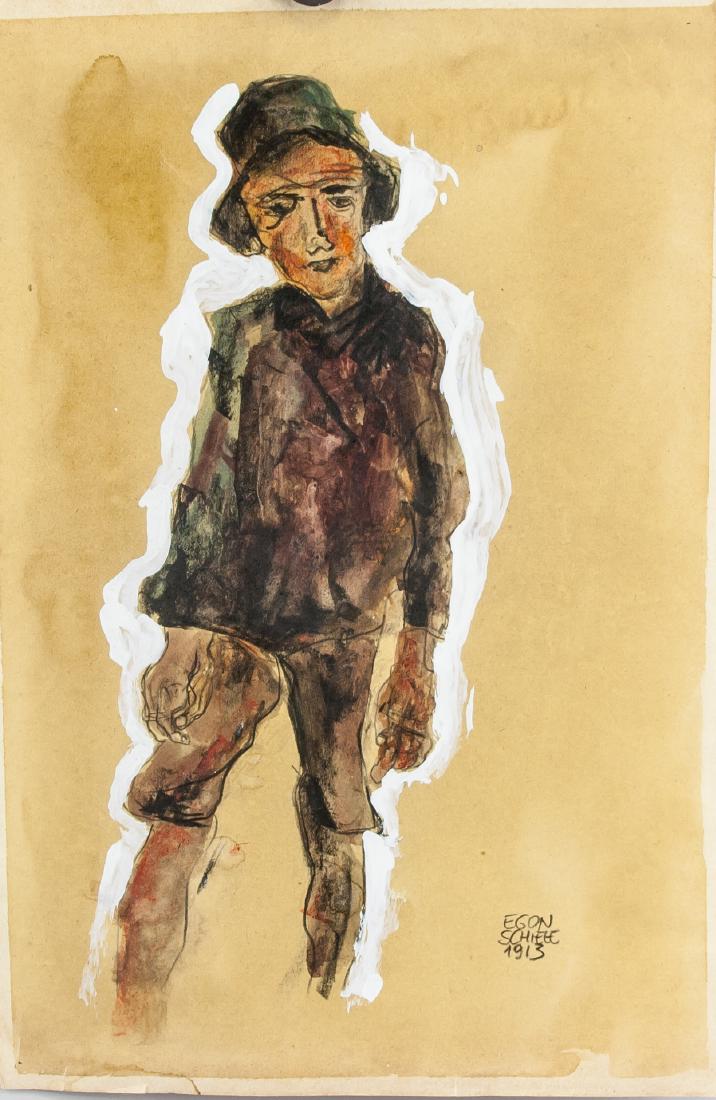 EGON SCHIELE Austrian 1890-1918 Mix Media on Paper: Mixed media on paper. Signed and attr. Egon Schiele (Austrian, 1890-1918). Dated 1913 with signature on the lower right corner. 11.6 x 7.9 inch (29.5 x 20 cm). A great innovator of modern figure paint