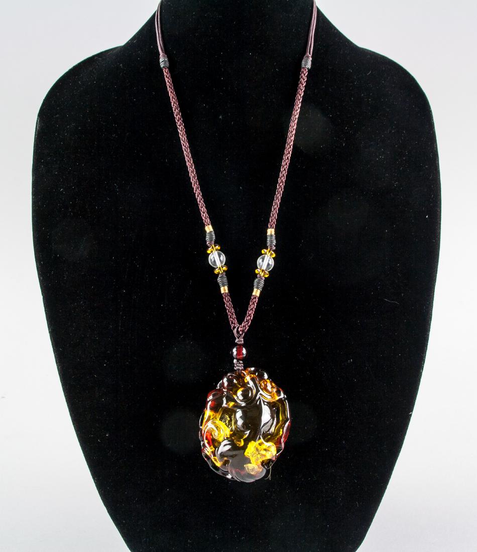 Chinese Large Amber Carved Goldfish Necklace (1 of 7)