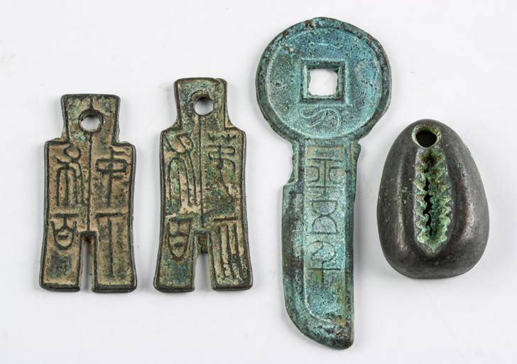 4 Assorted Chinese Bronze Knife Shell & Spade Coin