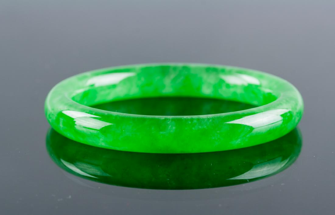 Burma Emerald Green Jadeite Carved Bangle (1 of 4)