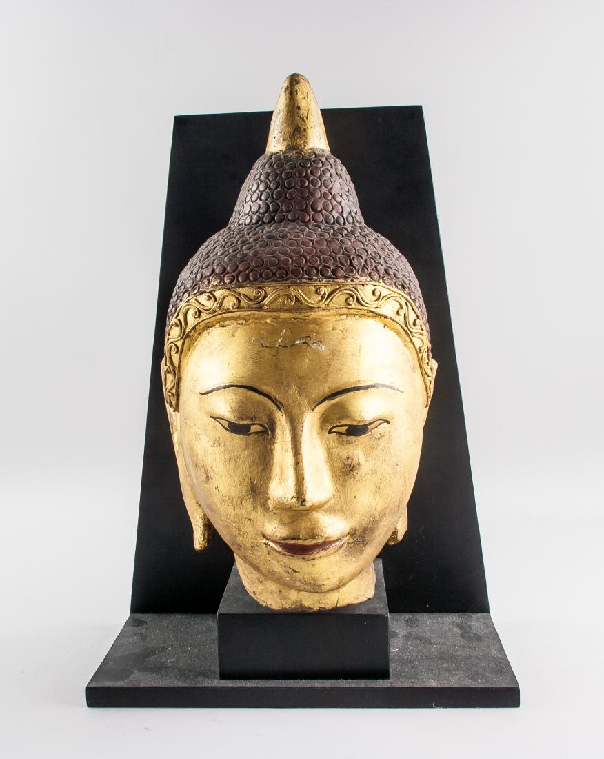 Burmese Wood Gold Painted Buddha Head (1 of 5)