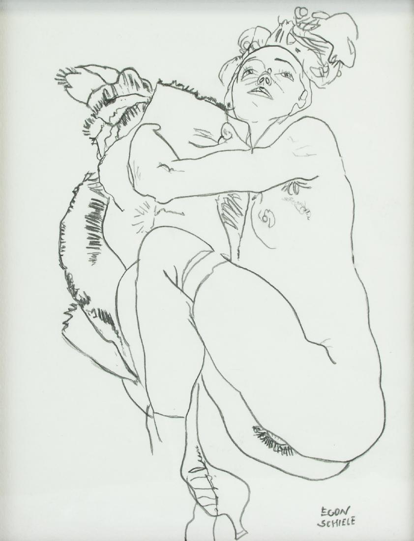 EGON SCHIELE Austrian 1890-1918 Pencil on Paper: Graphite on paper. Featuring nude. Signed and attr. Egon Schiele (Austrian, 1890-1918). 11 x 7.9 in. (28 x 20 cm). A great innovator of modern figure painting, Egon Schiele is known for creating eroti