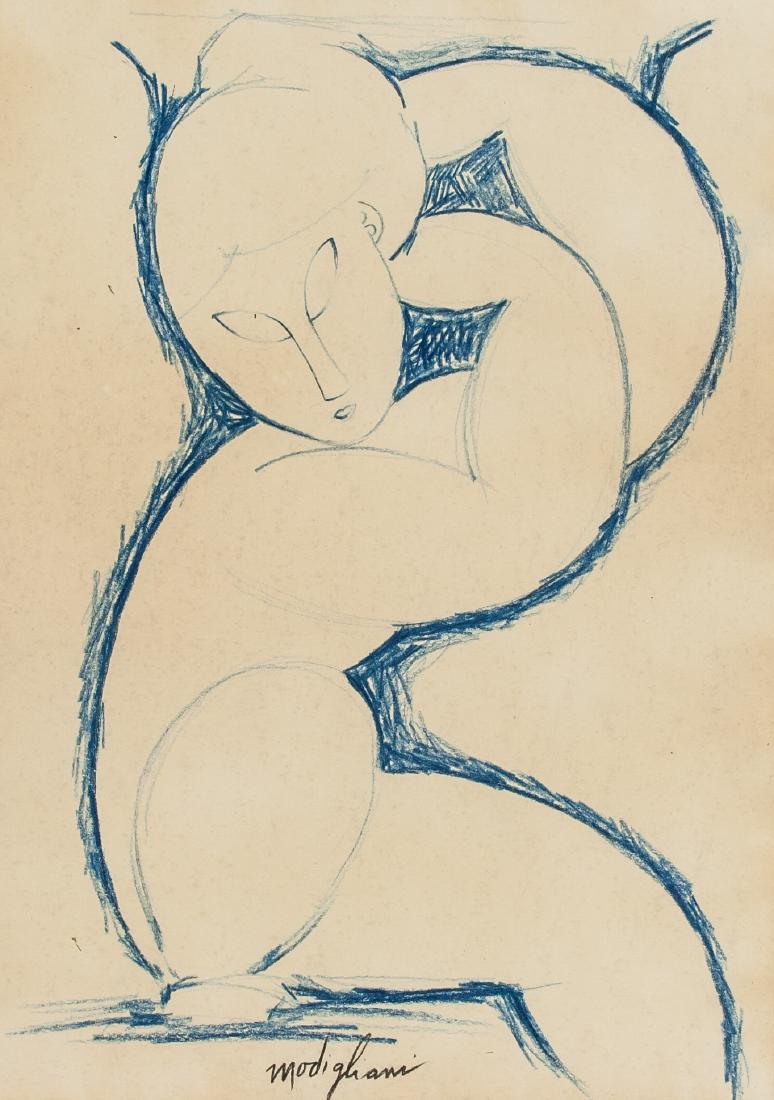 AMEDEO MODIGLIANI Italian 1884-1920 Pastel on Paper: Pastel on paper with certificate of authenticity. Signed and attr. Amedeo Modigliani (Italian, 1884-1920). Signature on the lower center. 11.4 x 8.1 in. (28.9 x 20.5 cm). Italian painter and sculptor