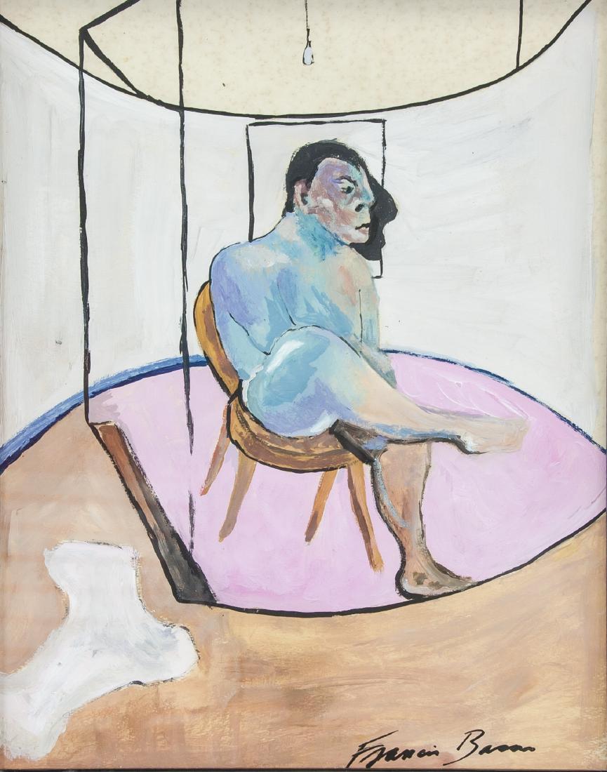 FRANCIS BACON British 1909-1992 Gouache Man: Gouache on paper, featuring seated nude man, signed and attr. Francis Bacon (British, 1909-1992) on the left lower edge, 9.4 x 7.5 in. (24 x 19 cm), Francis Bacon was a dominant figure of postwar art,
