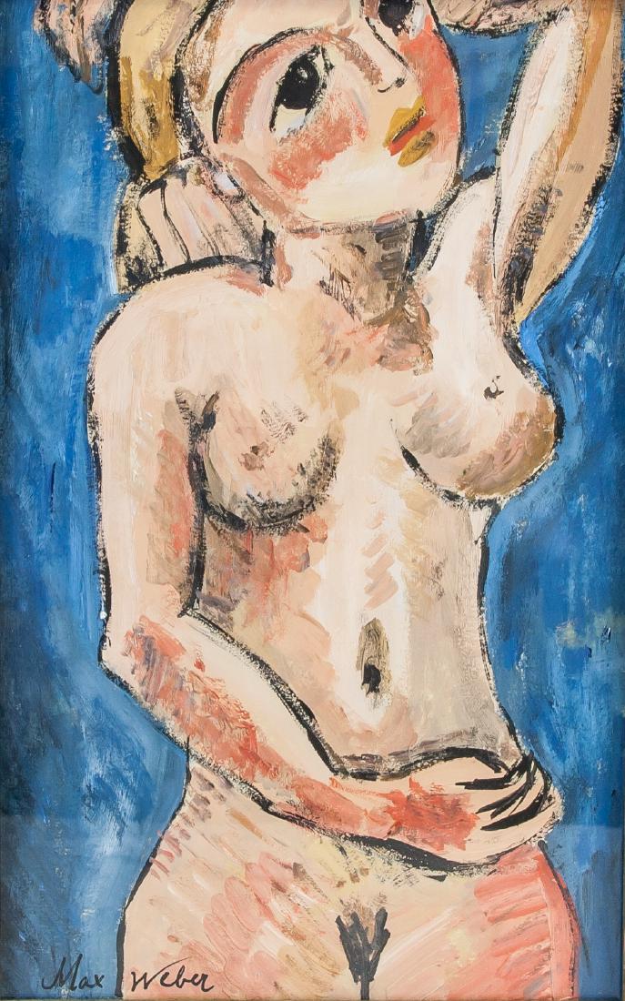 MAX WEBER American 1881-1961 Gouache on Paper Nude: Gouache on paper. Featuring a nude. Signed and attr. Max Weber (American, 1881-1961) on the lower left corner. 17.7 x 21.7 in. (45 x 55 cm) Max Weber was a Russian-born Jewish-American painter best kn