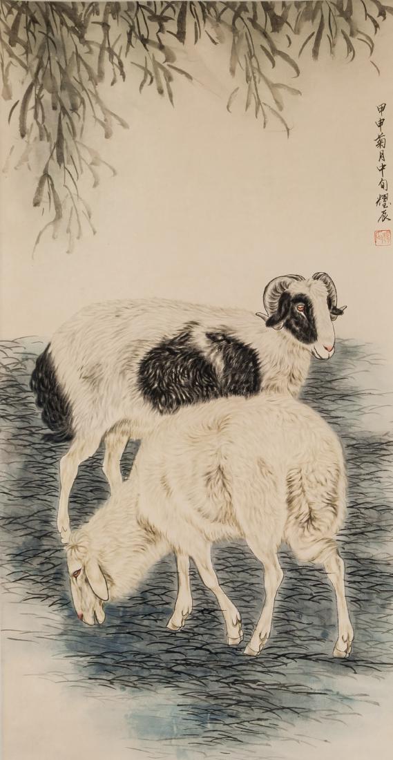 LIU KUILING Chinese 1885-1967 Watercolor Rams (1 of 4)