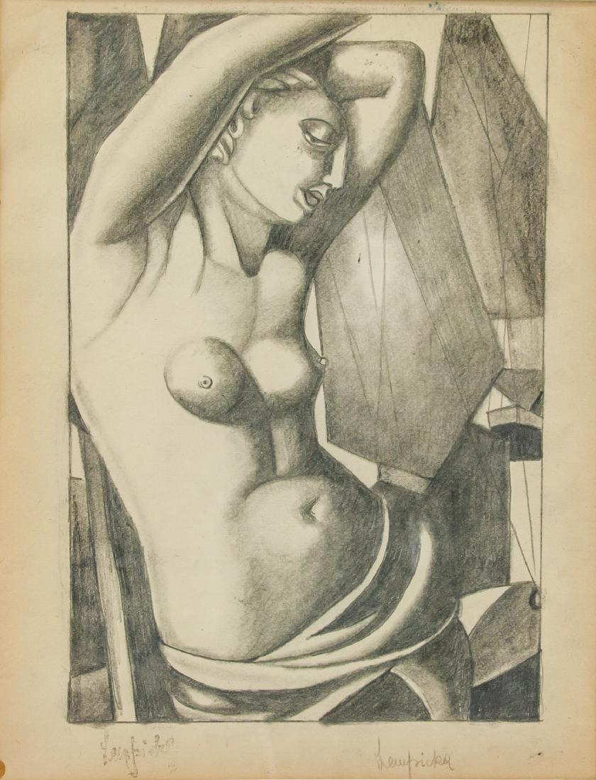 TAMARA DE LEMPICKA Polish 1898-1980 Charcoal: Charcoal on paper, framed, featuring a portrait of female nude, signed and attr. Tamara de Lempicka (Polish, 1898-1980) on the lower right corner, accompanied with statement of provenance on verso. 33