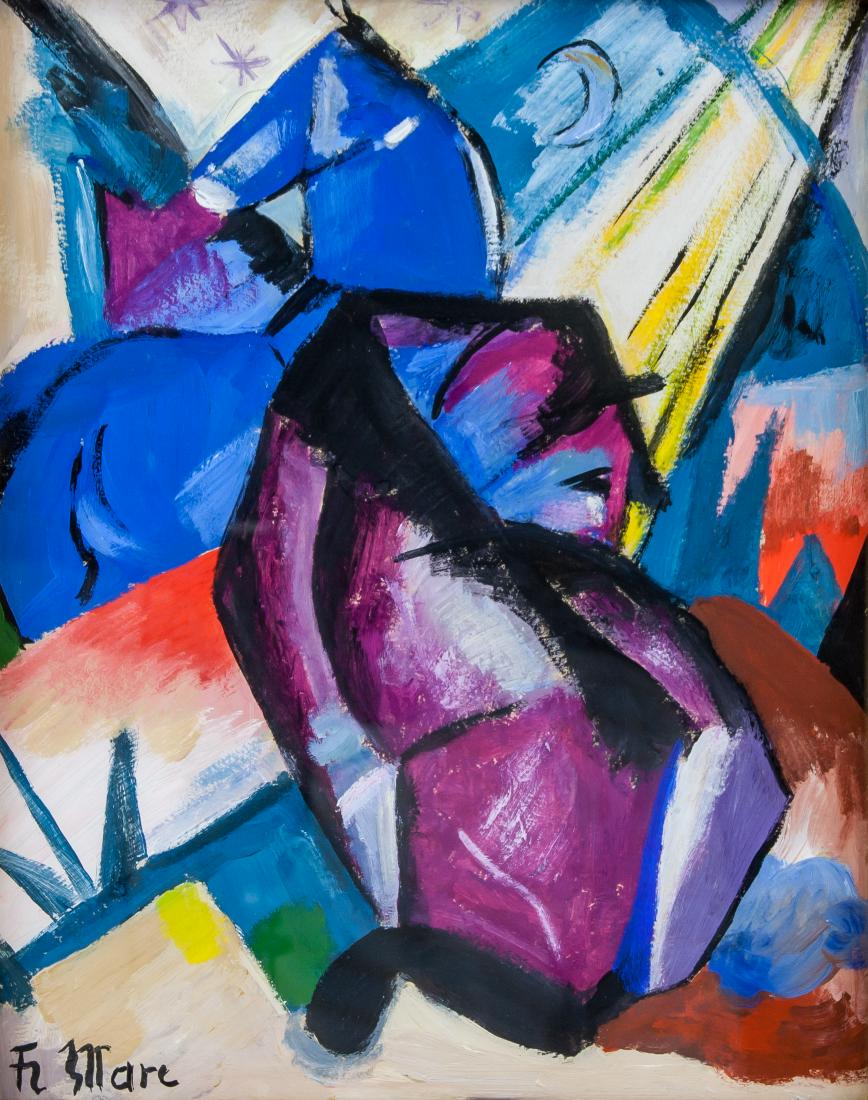 FRANZ MARC German 1880-1916 Oil on Paper: Oil on paper, framed. Featuring an abstract composition. Signed and attr. Franz Marc (German, 1880-1916) on the lower left corner. 24 x 19.5 cm (9.7 x 7.7 inches). Franz Marc was a German artist remem