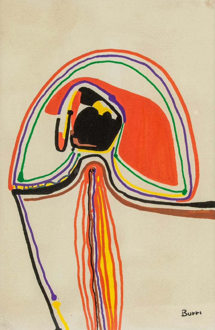 ALBERTO BURRI Italian 1915-1995 Mixed Media: Mixed media on paper. Signed and attr. Alberto Burri (Italian, 1915-1995). 11.8 x 7.9 in. (30 x 20 cm). Alberto Burri (Italian, 1915â€“1995) was one of the most prominent Italian Abstract painter