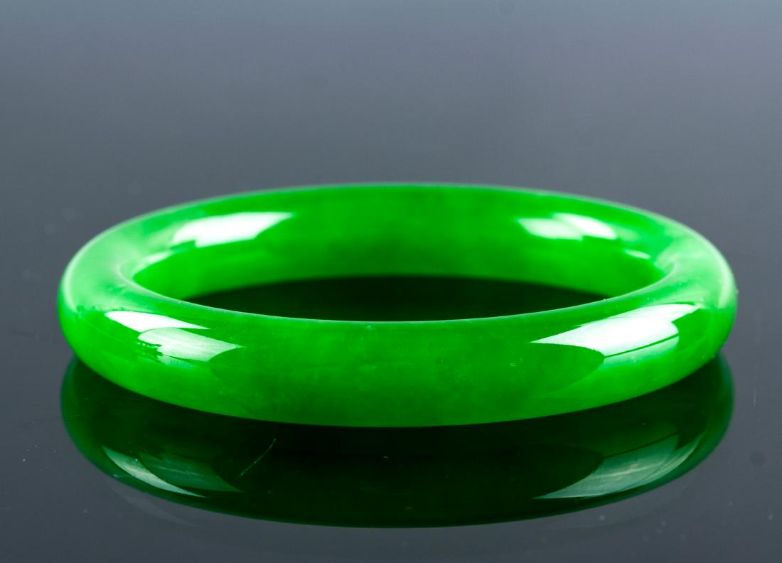 Burma Emerald Green Jadeite Carved Bangle (1 of 4)