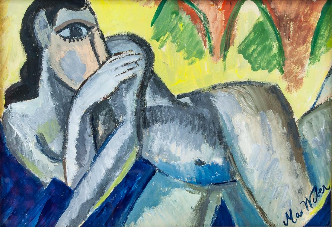 MAX WEBER American 1881-1961 Tempera on Paper: Tempera on paper, framed. Featuring a cubist nude. Signed and attr. Max Weber (American, 1881-1961) on the lower right corner. Picture size: 16.5 x 24 cm (6.5 x 9.4 inches), frame size: 33 x 40 cm (13