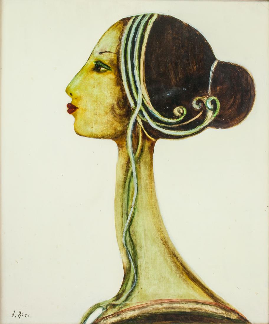 ALFREDO HLITO Argentinian 1923-1993 Oil on Canvas: Oil on canvas, framed painting. Featuring a portrait and entitled, "Profile of a Woman." Signed and attr. Alfredo Hlito (Argentinian, 1923-1993) on the lower left corner. 55 x 46 cm (21.7 x 18.1 inche