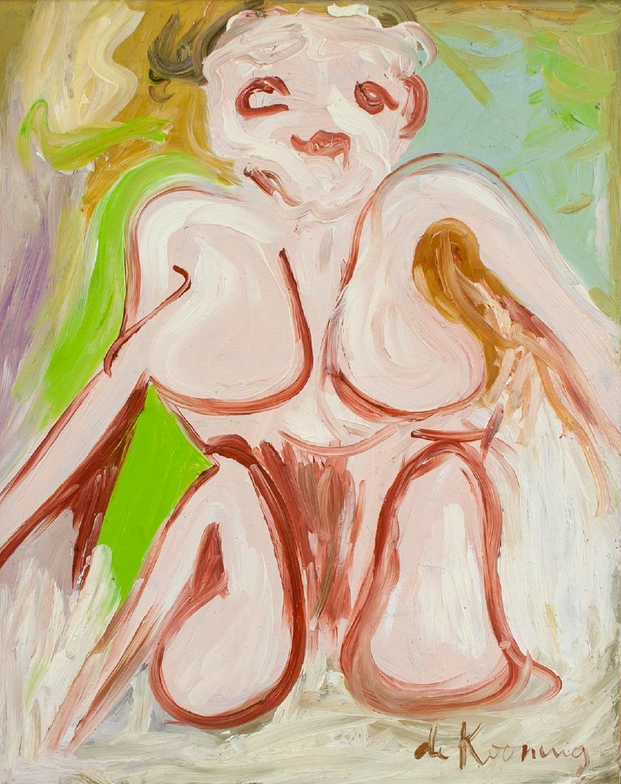 WILLEM DE KOONING Dutch 1904-1997Â OOC Nude: Oil on canvas. Featuring an expressionist nude. Signed and attr. Willem de Kooning (Dutch, 1904-1997) on the lower right corner and on verso. 19.3 x 15.4 in. (49 x 39 cm). A first-generation Abstract 