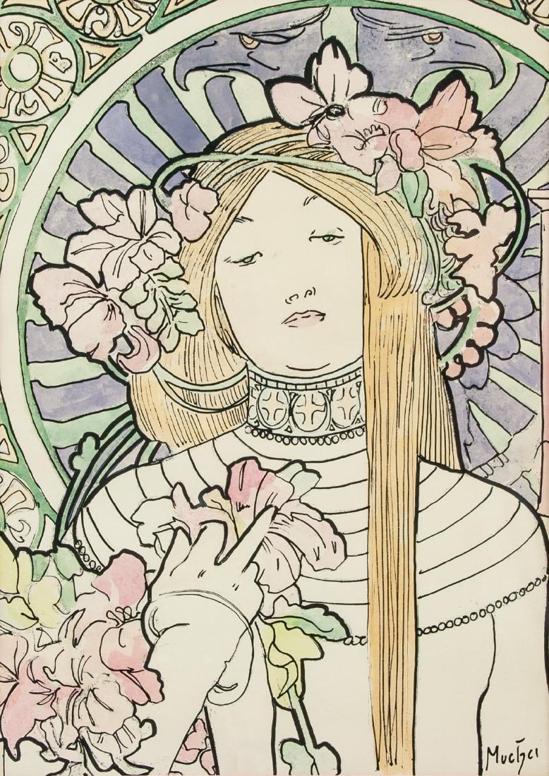 ALPHONSE MUCHA Czech 1860-1939 Gouache on Paper (1 of 5)