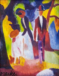 AUGUST MACKE German 1887-1914 Gouache on Paper: Gouache on paper, framed. Featuring a portrait in vibrant colors. Signed and attr. August Macke (German, 1887-1914) on the lower left corner. Gallery stamp marked on verso. 24 x 19 cm (9.4 x 7.4 inche