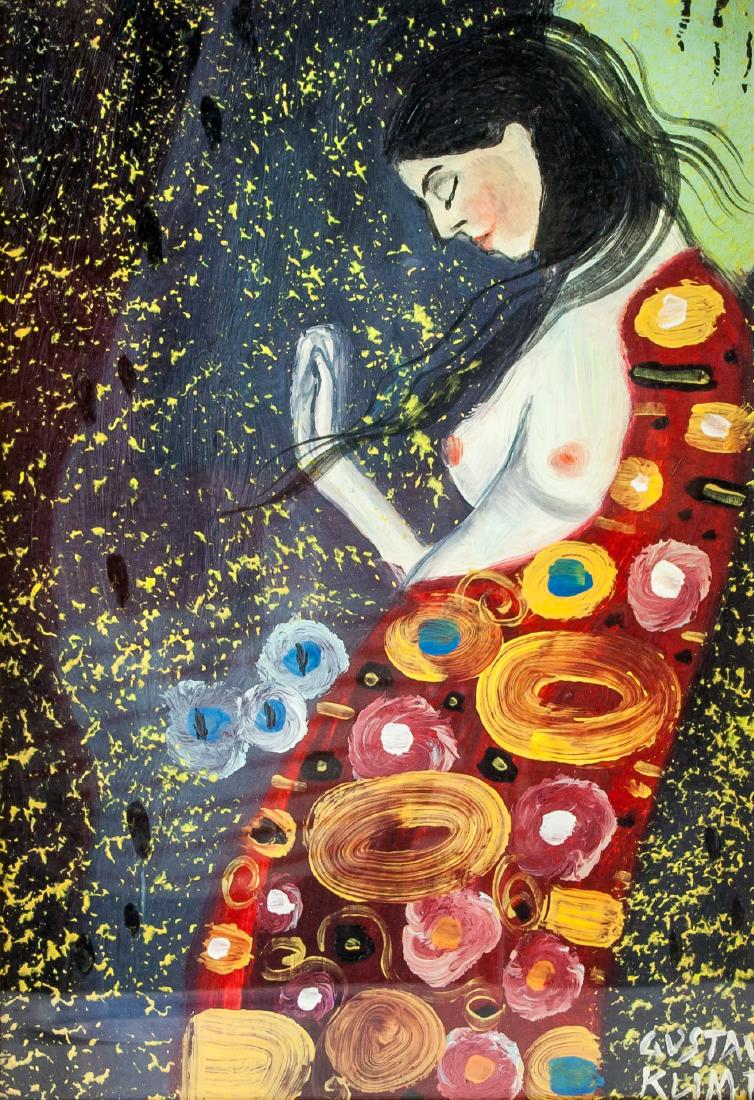 GUSTAV KLIMT Austrian 1862-1918 Gouache on Paper: Gouache on paper, framed, featuring portrait of a woman. Signed and attr. Gustav Klimt (Austrian, 1862-1918), on the lower right corner. 11 x 7.5 in. (28 x 19 cm). Gustav Klimt is best known for his o