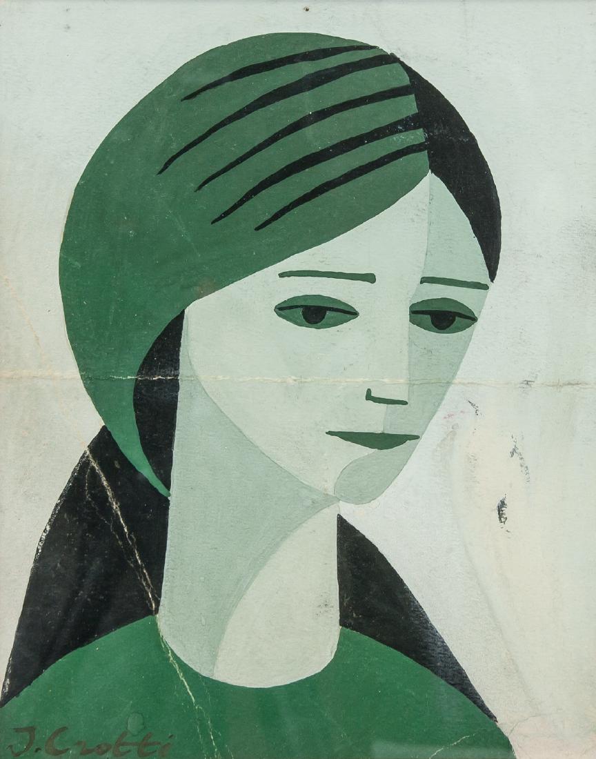 JEAN CROTTI French 1878-1958 Gouache on Paper: Gouache on paper, framed. Featuring a portrait of a young lady. Signed and attr. Jean Crotti (French, 1878-1958) on the lower left corner. 19 x 15 cm (7.7 x 5.9 inches). Frame size: 27 x 23.5 cm (1.6
