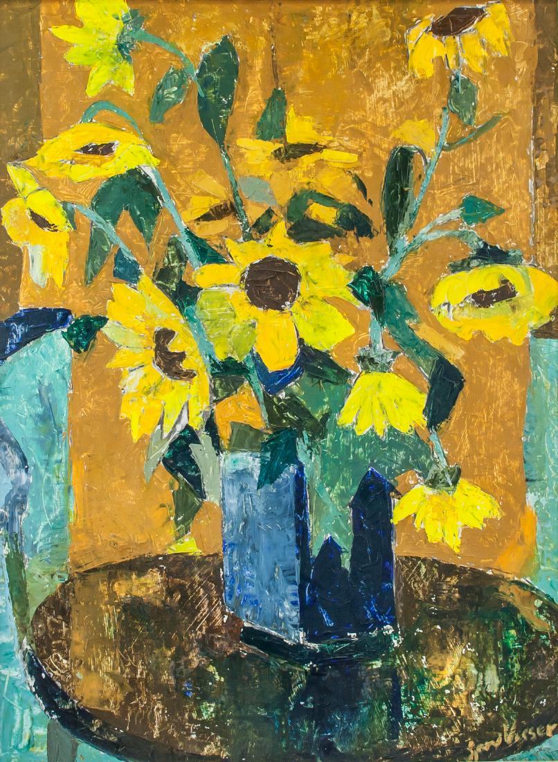 Artist Signed Canadian Oil on Board Sunflower (1 of 7)