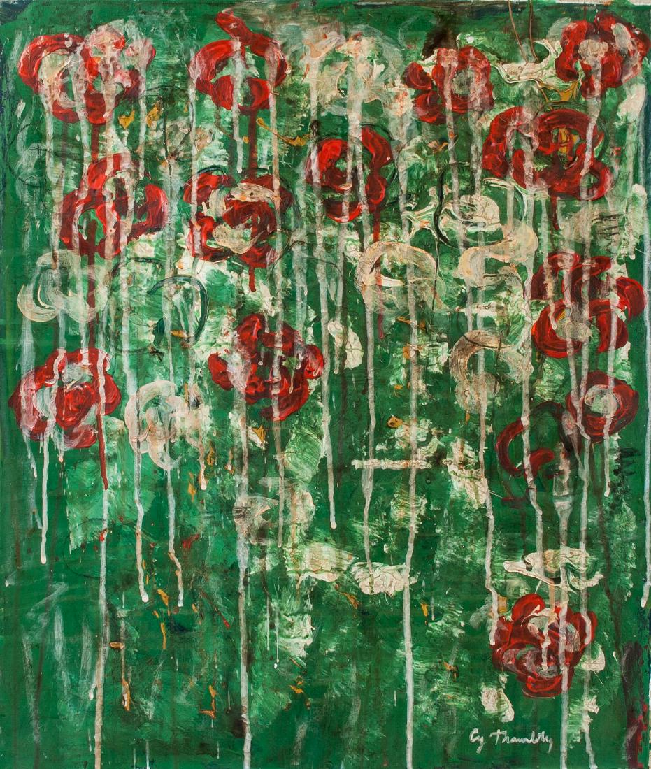 CY TWOMBLY American 1928-2011 OOC Abstract: Oil on canvas, framed. Featuring an abstract expressionist composition. Signed and attr. Cy Twombly (American, 1928-2011) on the lower right corner. 54 x 45 cm (21.3 x 17.5 inches). Cy Twombly emerged