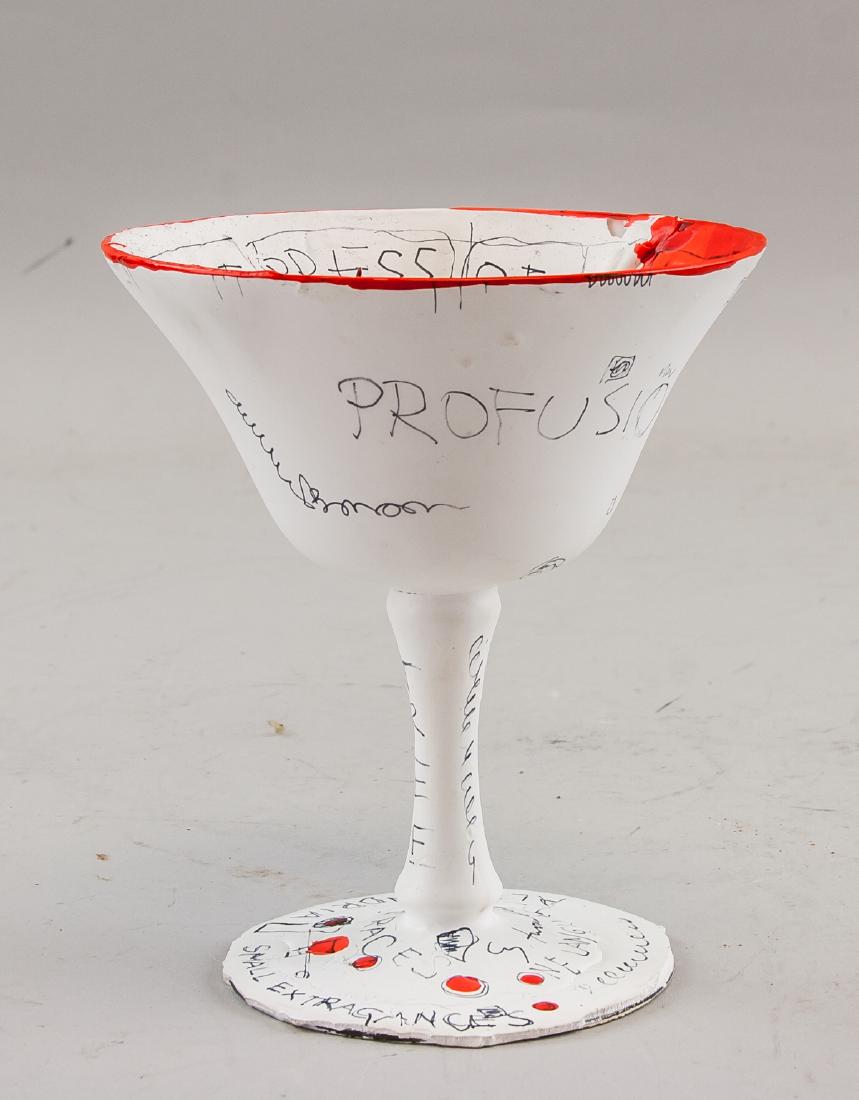 CY TWOMBLY American 1928-2011 Gesso Wine Glass: Gesso sculpture, featuring a wine glass. Signed and attr. Cy Twombly (American, 1928-2011). 12 x 10.5 cm (4.7 x 4.1 in.), 286 grams. Cy Twombly emerged in the 1950s, developing a characteristic painti