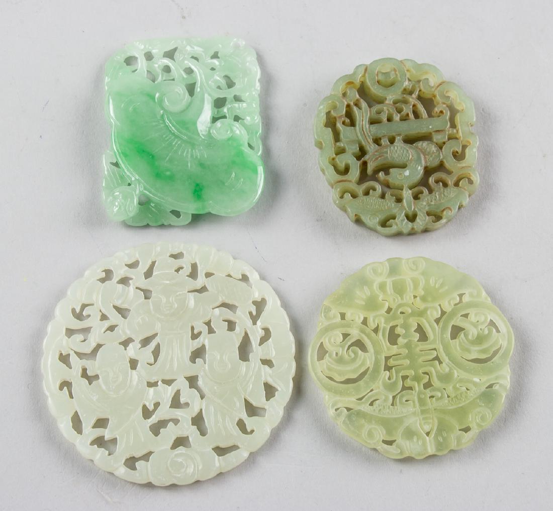 4 Assorted Chinese Hardstone Open Work Pendants (1 of 4)