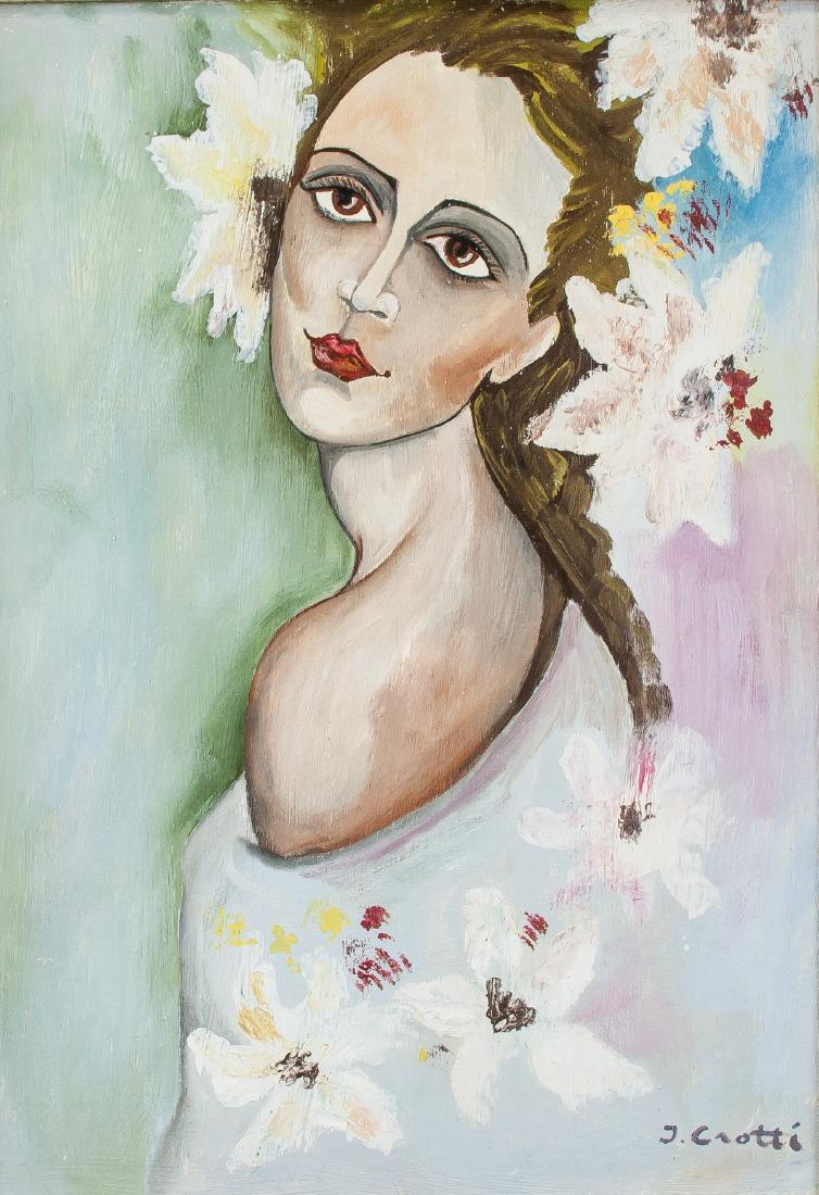 Attr. JEAN CROTTI French 1878-1958 OOC Portrait: Oil on canvas, framed. Featuring a portrait of a lady. Signed and attributed to Jean Crotti (French, 1878-1958) on the lower right corner. 61 x 43 cm (24.0 x 16.9 inches). Frame size: 70 x 52 cm (27.6