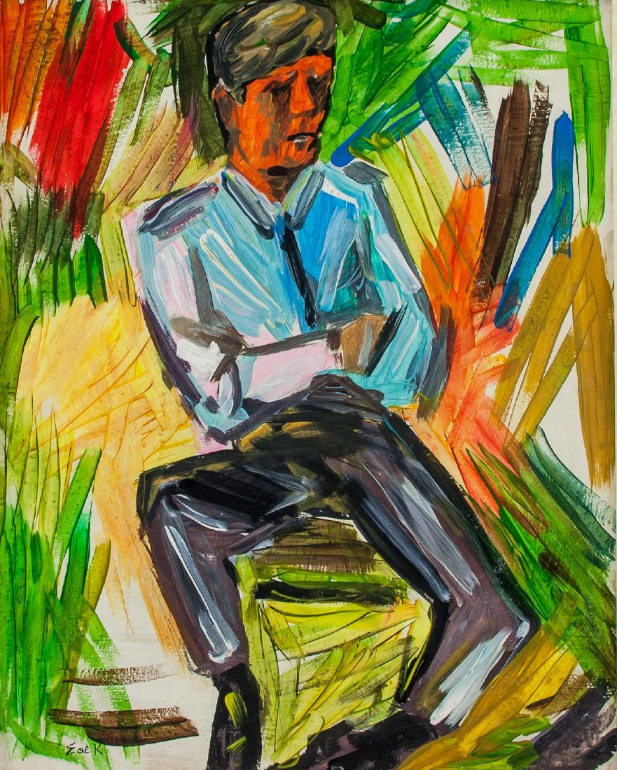 Manner of ELAINE DE KOONING US 1918â€“1989 Oil: Oil on canvas, framed. Featuring an abstract portrait. Signed with initials and in the manner of Elaine de Kooning (American, 1918-1989) on the lower left corner. 51 x 41 cm (20.1 x 16.1 inches). Fram