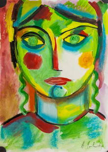 Attr. ALEXEJ JAWLENSKY Russian 1864-1941 Gouache: Gouache and pastel on paper. Featuring a colorful head portrait. Signed and attributed to Alexej von Jawlensky (Russian, 1864-1941) on the lower right corner. 29.5 x 21 cm (11.6 x 8.3 inches) Alexej v