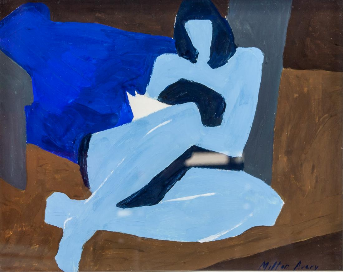 Manner of MILTON AVERY American 1885-1965 Oil on Paper: Oil on paper, framed, featuring a Modernism style portrait. Signed and manner of Milton Avery (American, 1885-1965), on the lower right corner. 7.5 x 9.4 in. (19 x 24 cm). Depicting everyday scenes of